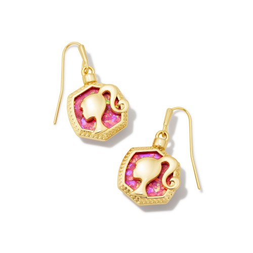 Barbie? x Kendra Scott Gold Drop Earrings in Pink Iridescent Glitter Glass