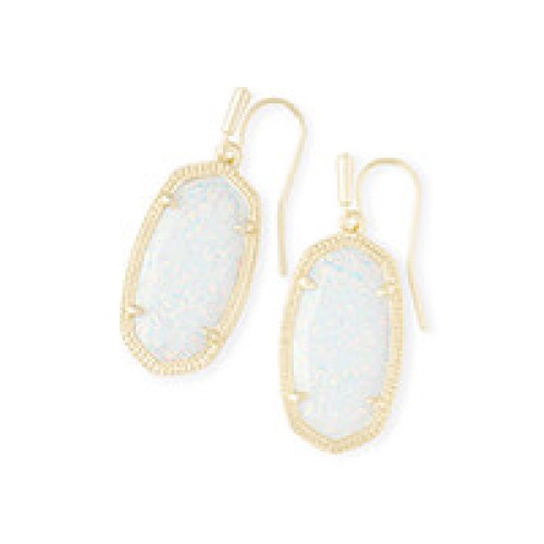 Dani Gold Drop Earrings in White Kyocera Opal